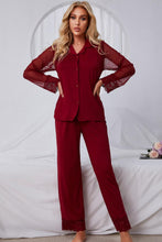 Load image into Gallery viewer, Spliced Lace Lapel Collar Pajama Set