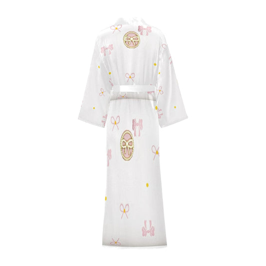 Traci K Designer Put a Bow On It Satin Pink Kimona Rober Long Kimono Robe