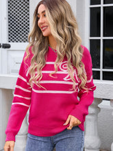 Load image into Gallery viewer, Angel Wings Striped Round Neck Long Sleeve Sweater
