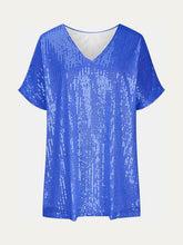 Load image into Gallery viewer, Full Size Sequin V-Neck Short Sleeve Top
