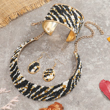 Load image into Gallery viewer, 22K Gold Plated Jewelry Set With Choker Necklace & Drop Earrings & Open Cuff Bangle Bracelet Inlaid Colorful Rhinestone