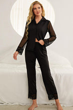 Load image into Gallery viewer, Spliced Lace Lapel Collar Pajama Set