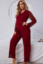 Load image into Gallery viewer, Spliced Lace Lapel Collar Pajama Set