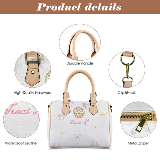 Traci K Put a Bow On It Boston Sachel Handbag Boston Leather Handbag-Khaki Handle (Model 1746)