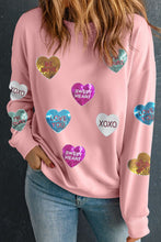 Load image into Gallery viewer, Valentine’s Day Sequin Heart Round Neck Long Sleeve Sweatshirt