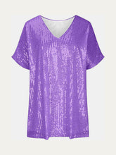 Load image into Gallery viewer, Full Size Sequin V-Neck Short Sleeve Top