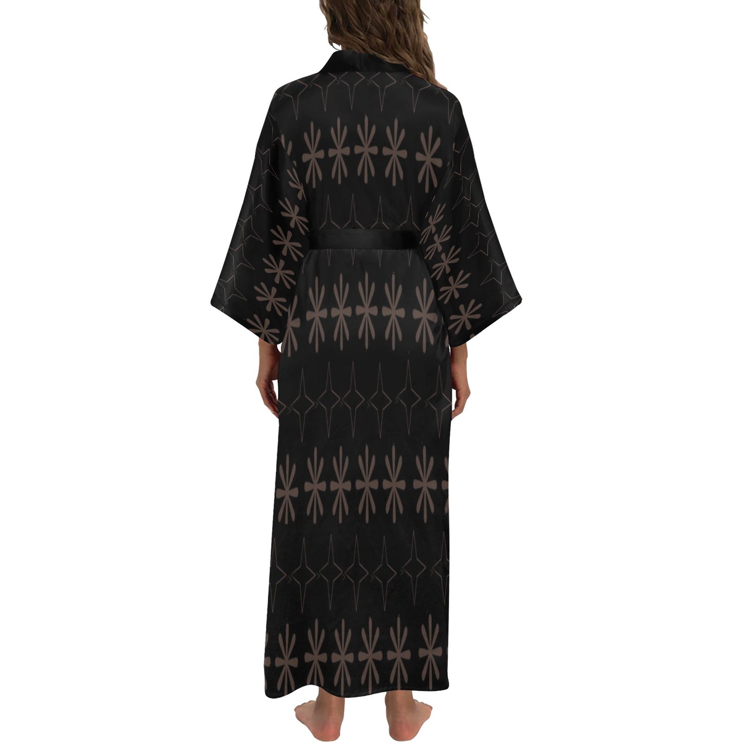Traci K* Designer Pattern Long Kimono Robe Black Long Kimono Robe