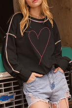 Load image into Gallery viewer, Valentineās Day Rhinestone Heart Round Neck Long Sleeve Sweatshirt