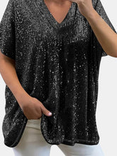 Load image into Gallery viewer, Full Size Sequin V-Neck Short Sleeve Top