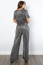 Load image into Gallery viewer, Be Stage Surplice Short Sleeve Pleated Foil Jumpsuit
