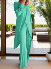 Load image into Gallery viewer, Full Size Slit Round Neck Long Sleeve Top and Pants Set