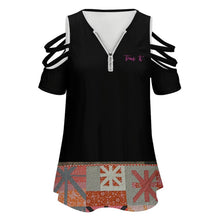 Load image into Gallery viewer, Traci K Asterisk Designer  BE zip off shoulder top Women's Off Shoulder Zip V-Neck Tunic