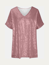 Load image into Gallery viewer, Full Size Sequin V-Neck Short Sleeve Top