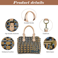 Load image into Gallery viewer, Traci K Signatured Designer Blue Brown Blocked Boston Bag Boston Leather Handbag-Khaki Handle (Model 1746)