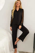Load image into Gallery viewer, Spliced Lace Lapel Collar Pajama Set