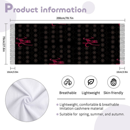 Traci K Signatured Cashmere Black/Red Tassel scarf Tassel Scarf