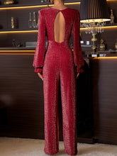 Load image into Gallery viewer, Perfee Cutout Round Neck Long Sleeve Jumpsuit
