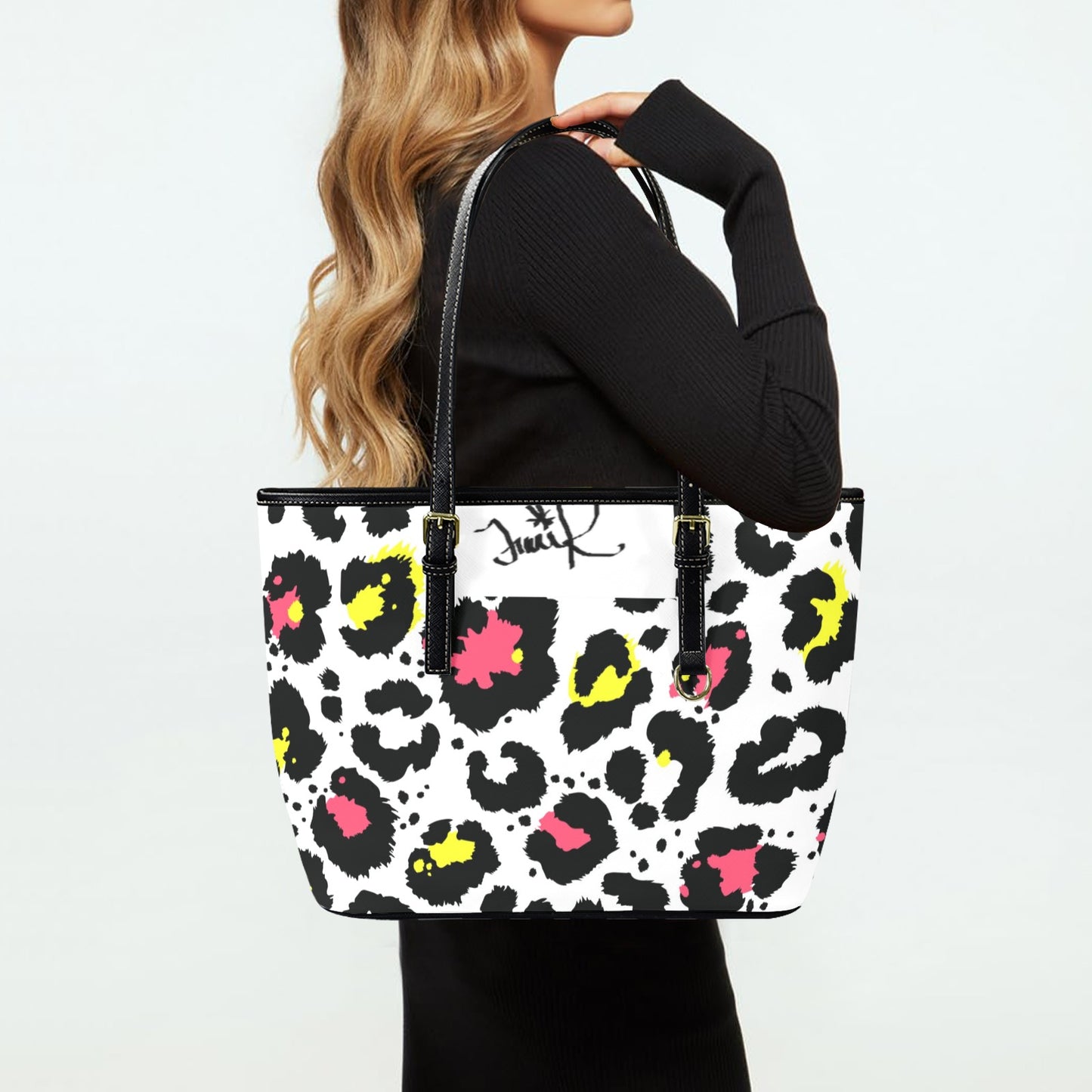 Traci K Designer Animal Print Leather Tote Leather Tote Bag-Small Model (1651)