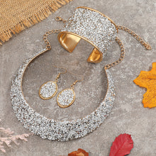 Load image into Gallery viewer, 22K Gold Plated Jewelry Set With Choker Necklace & Drop Earrings & Open Cuff Bangle Bracelet Inlaid Colorful Rhinestone