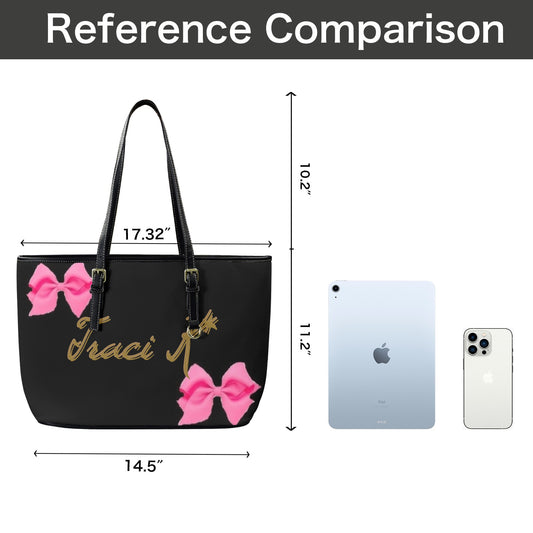 Traci K Fashion Week Exclusive Leather Bow Tote Leather Tote Bag-Large (Front&Back Printing) (1651)
