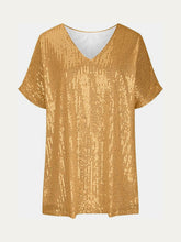 Load image into Gallery viewer, Full Size Sequin V-Neck Short Sleeve Top