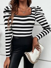 Load image into Gallery viewer, Striped Square Neck Puff Sleeve T-Shirt