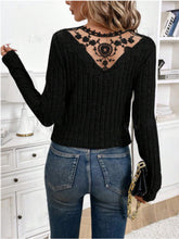 Load image into Gallery viewer, Lace Detail V-Neck Long Sleeve T-Shirt