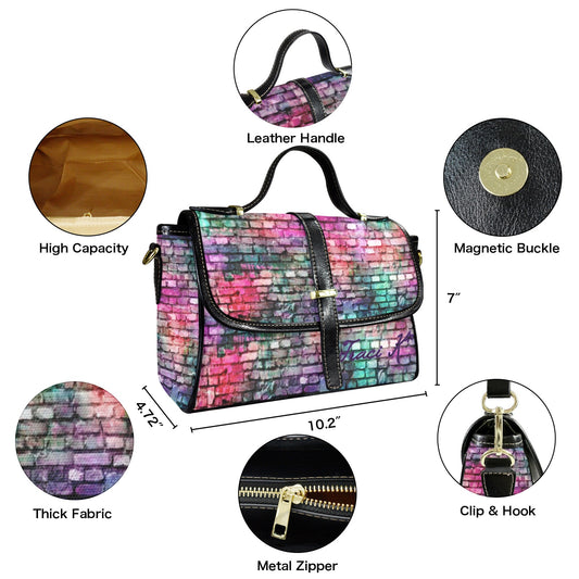 Traci K Designer Colorful Brick Wall Multi Functional Sachel Bag Multi-Function Satchel-Black (Model 1740)