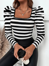 Load image into Gallery viewer, Striped Square Neck Puff Sleeve T-Shirt