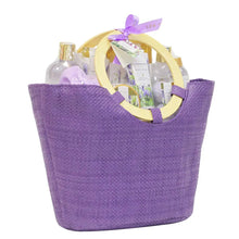 Load image into Gallery viewer, Luxury Lavender Scent Spa Gift Basket in Weaved Bag, Women Body and Bath Set with Bubble Bath, Bath Salts, Body Butter
