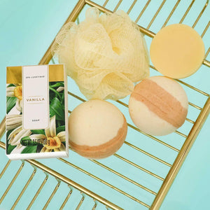 Bath & Body Gift Set for Women, 15pcs Vanilla Fragrance Spa Set in Weaved Gift Basket, Includes Bath Bombs, Massage Oil