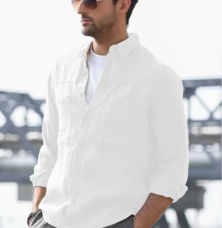 Back in Stock New Men's Casual Shirt European Size Solid Color Simple Long Sleeve Shirt Men Long Sleeve T Shirt