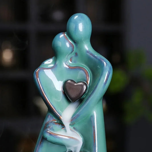 Creative Ceramic Craft Home Decor Lover Type Backflow Incense Burner Incense Censer Stick Holder (Without Incense)