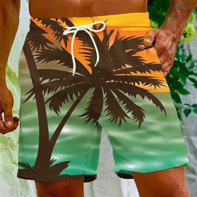 Vintage Palm Tree Men's Casual Shorts, Summer Thin Dry Fast Beach Pants, Lightweight Breathable Unique Design Home Wear