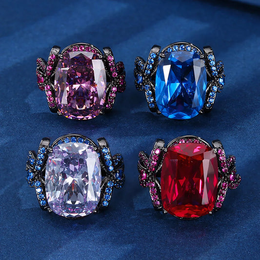 Put a Bow On It Retro 12*16MM Ruby Sapphire Pink Quartz Amethyst Rings Charms Gemstone Party Fine Jewelry for Women Accessories Anniversary Gift