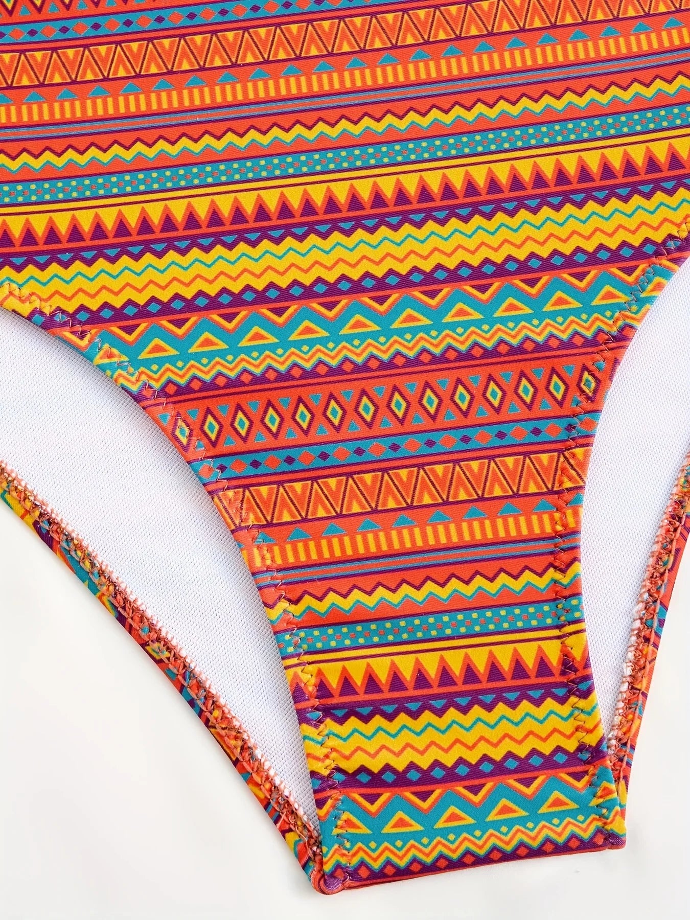 new summer orange print pants drawstring design swimsuit two-piece set