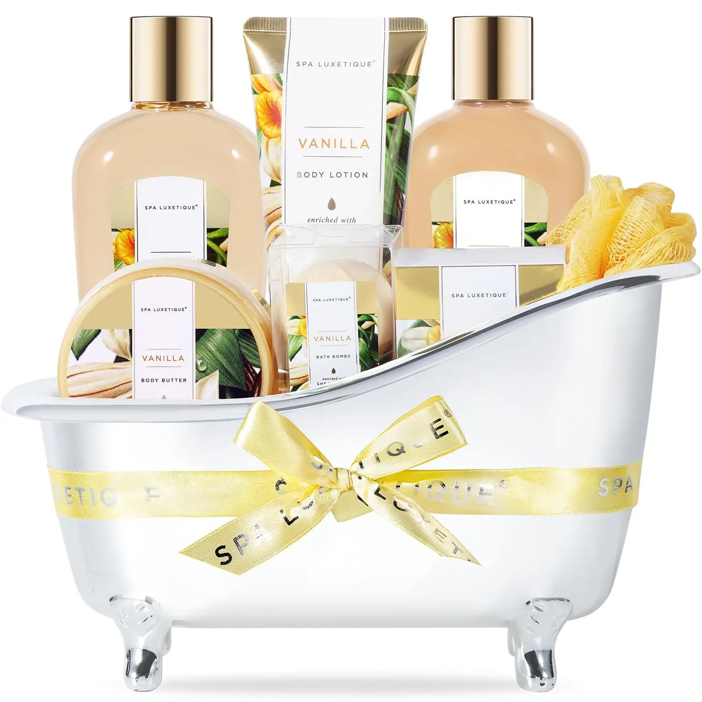 Spa Luxetique by Traci K Beauty Vanilla Spa Gift Basket for Women - 8 Pcs Bath Set,