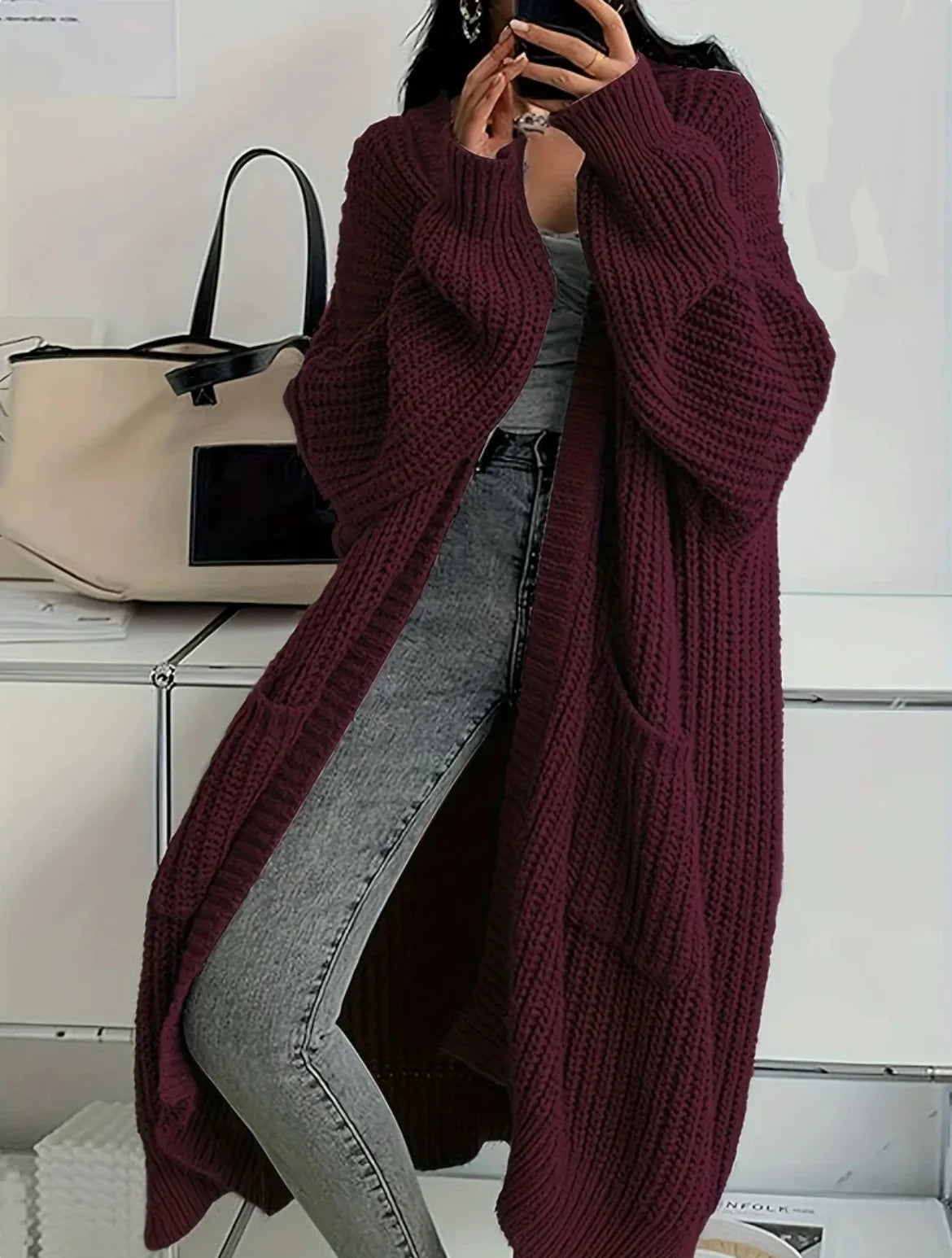 Woman's Long Knitted Casual Coat Autumn Winter Fashion Long Sleeves With Pocket Cardigan Sweater Ladies Comfort Warm Sweaters