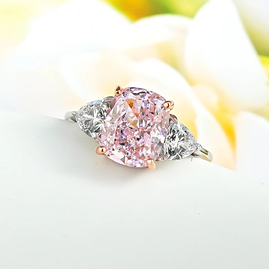 Luxury Pink Diamond Radiance Ice cut 925 silver ring set