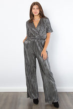 Load image into Gallery viewer, Be Stage Surplice Short Sleeve Pleated Foil Jumpsuit