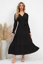 Load image into Gallery viewer, Swiss Dot Tied Surplice Flounce Sleeve Dress