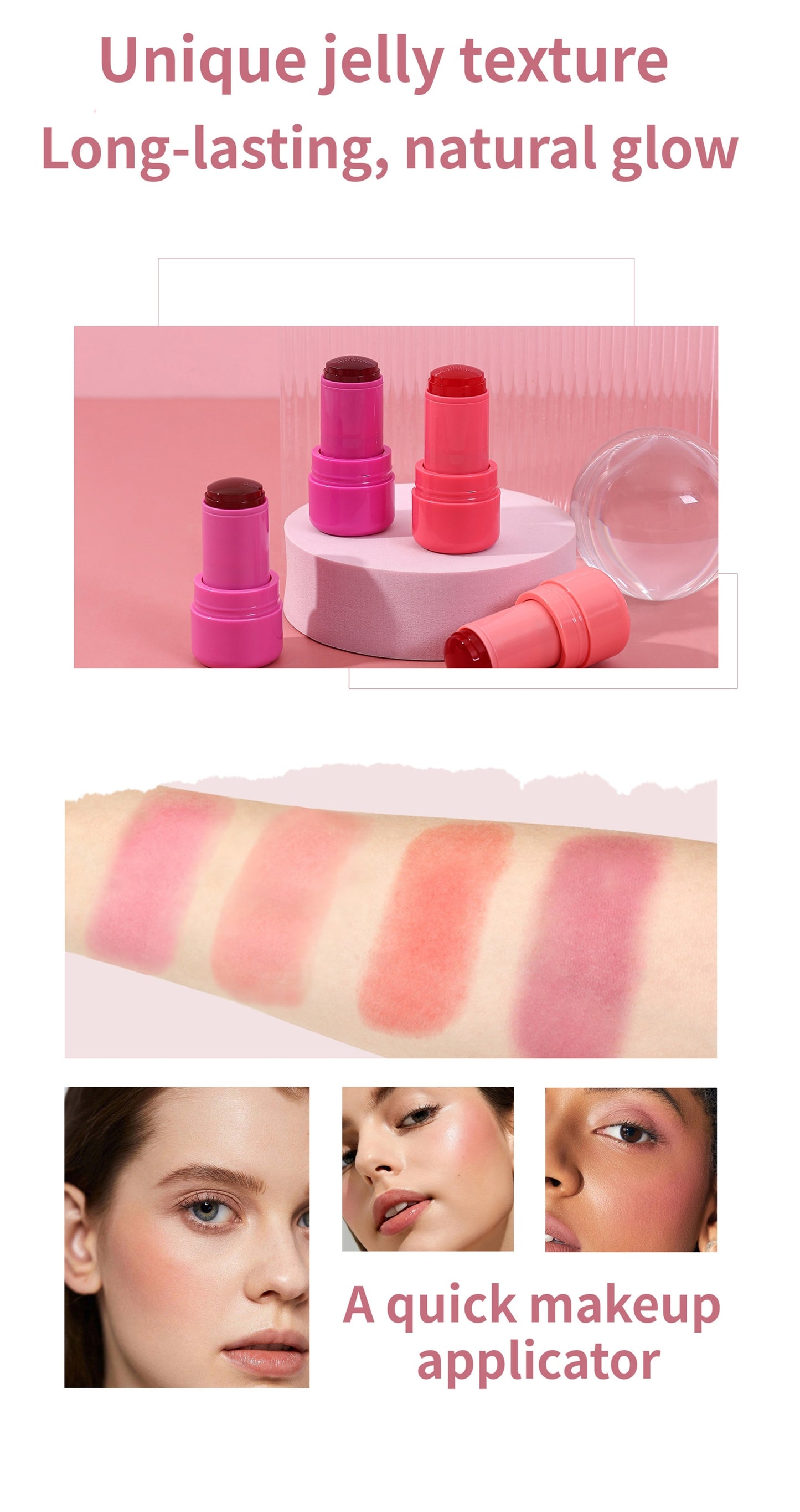 Water Jelly Blush Skin Makeup All in One by Traci K Beauty Box 4pcs Cooling Water Jelly Tint Makeup Kit, Multi-Use Jelly Lip & Cheek Tint Stain for Valentine's Day