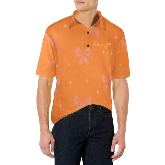 Traci K Orange Put a Bow On It Designer Men Polo Shirt Men's All Over Print Polo Shirt (Model T55)
