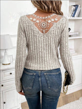 Load image into Gallery viewer, Lace Detail V-Neck Long Sleeve T-Shirt