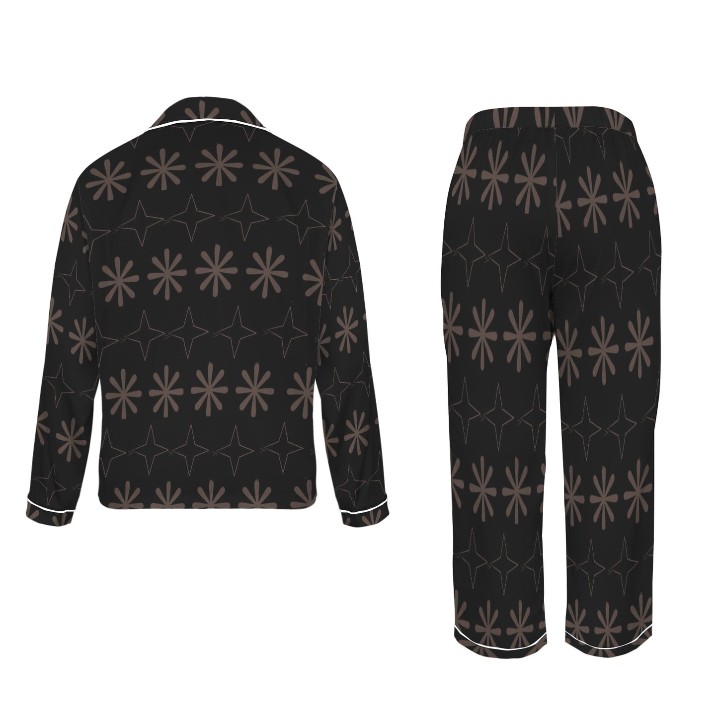 Traci K* Signature Pattern Satin Loungewear Black Women's Long Sleeve Satin Pajama Set