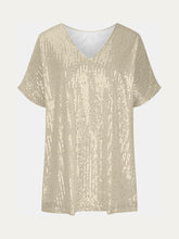 Load image into Gallery viewer, Full Size Sequin V-Neck Short Sleeve Top