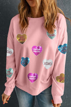 Load image into Gallery viewer, Valentine’s Day Sequin Heart Round Neck Long Sleeve Sweatshirt