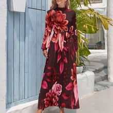 Load image into Gallery viewer, Traci K Maroon Floral Designer Long dress Long Sleeve High Neck Long Dress
