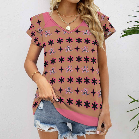 Traci K Designer V-neck T-Shirt Women's Ruffle Sleeve V-Neck T-Shirt