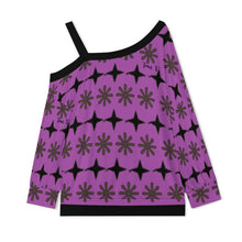 Load image into Gallery viewer, Traci K Luxury Designer Purple Shoulder down hoodie Women's Cold Shoulder Sweatshirt